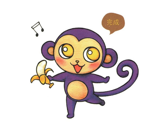 開心吃香蕉的猴子簡筆畫