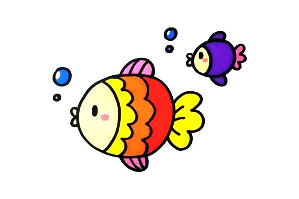 兩條快樂的小魚簡筆畫步驟