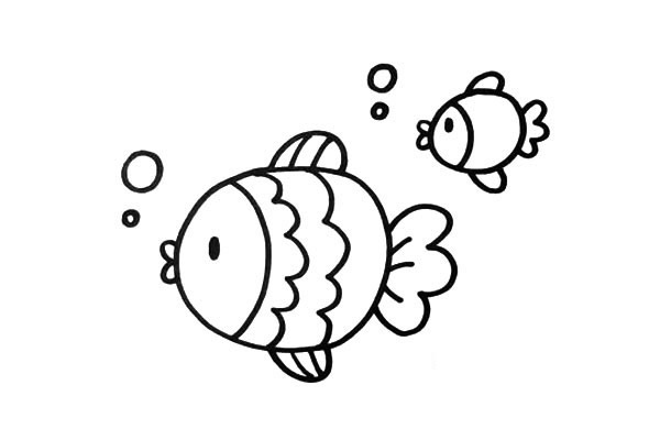 兩條快樂的小魚簡筆畫步驟
