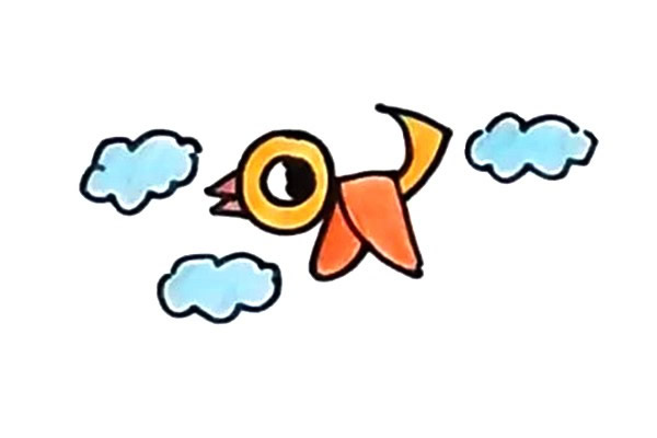 白云中飛翔的小鳥簡筆畫