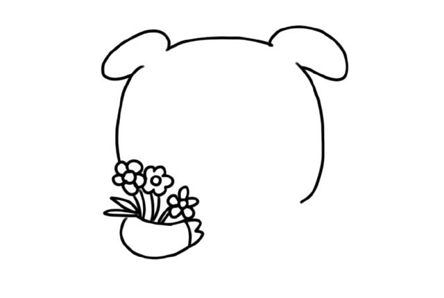 拿著花的可愛小豬簡筆畫