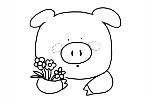 拿著花的可愛小豬簡筆畫