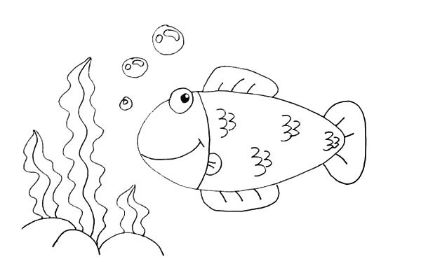 海草和小魚卡通簡筆畫教程