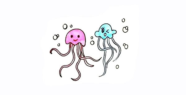 漂亮涂色的卡通水母簡筆畫