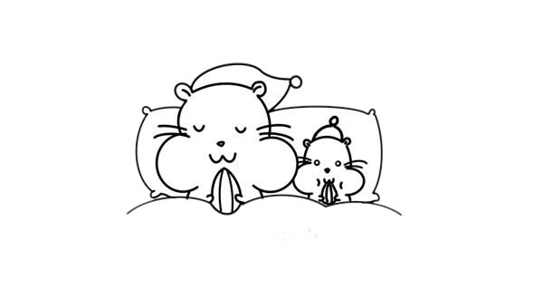 躺在床上的卡通倉(cāng)鼠簡(jiǎn)筆畫(huà)