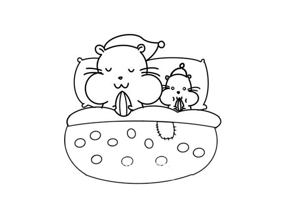躺在床上的卡通倉(cāng)鼠簡(jiǎn)筆畫(huà)