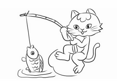 分享幾幅小貓釣魚的簡筆畫
