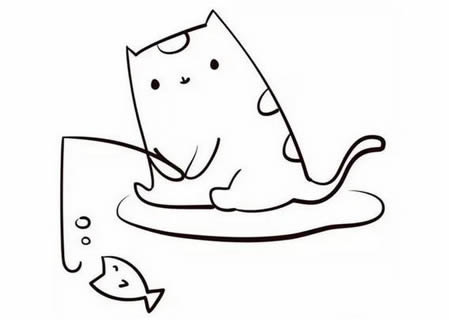 分享幾幅小貓釣魚的簡筆畫