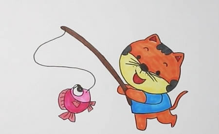 小貓釣魚的簡(jiǎn)筆畫