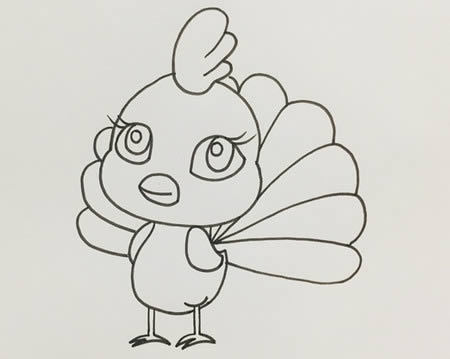 卡通漂亮的孔雀簡(jiǎn)筆畫