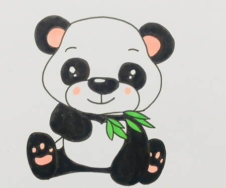手里拿著竹子的小熊貓簡筆畫