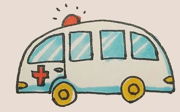 帶顏色的救護車簡筆畫