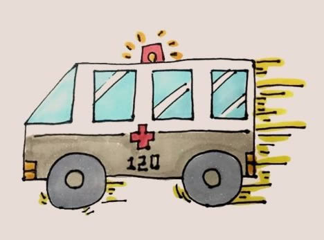 飛馳中的救護(hù)車簡(jiǎn)筆畫(huà)
