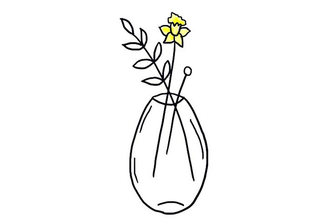 花屏里的插花簡筆畫