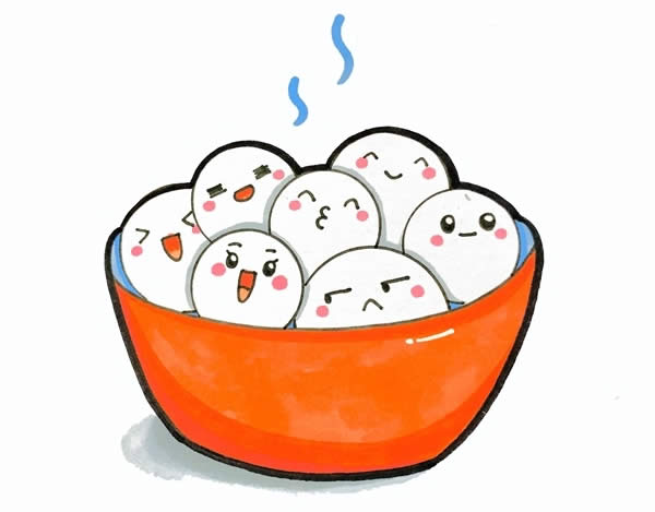 一碗可愛湯圓簡筆畫