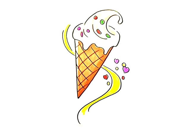 炫彩的冰激凌甜筒簡(jiǎn)筆畫(huà)