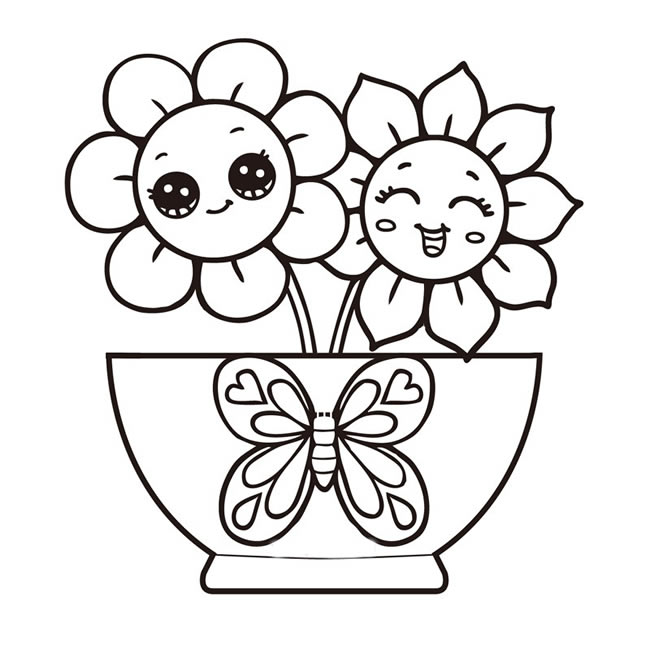 一盆漂亮的卡通小花簡筆畫
