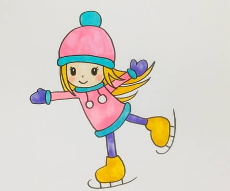 滑冰的小女孩簡筆畫