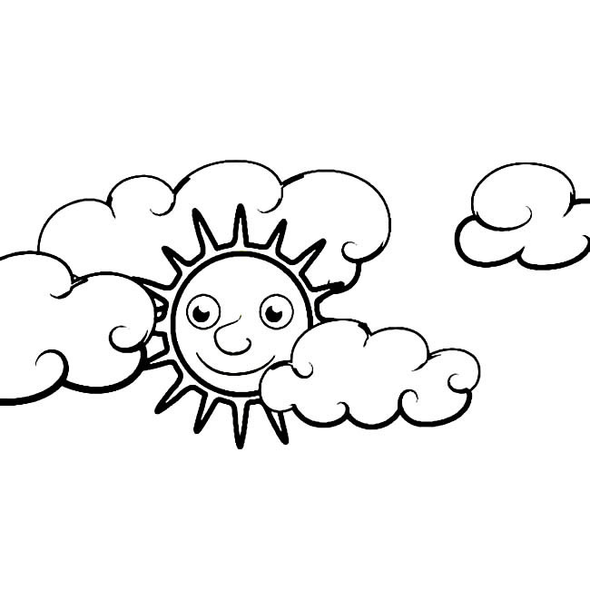 太陽藏在云朵中間的簡筆畫