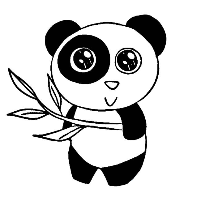 拿著竹葉的卡通熊貓簡筆畫